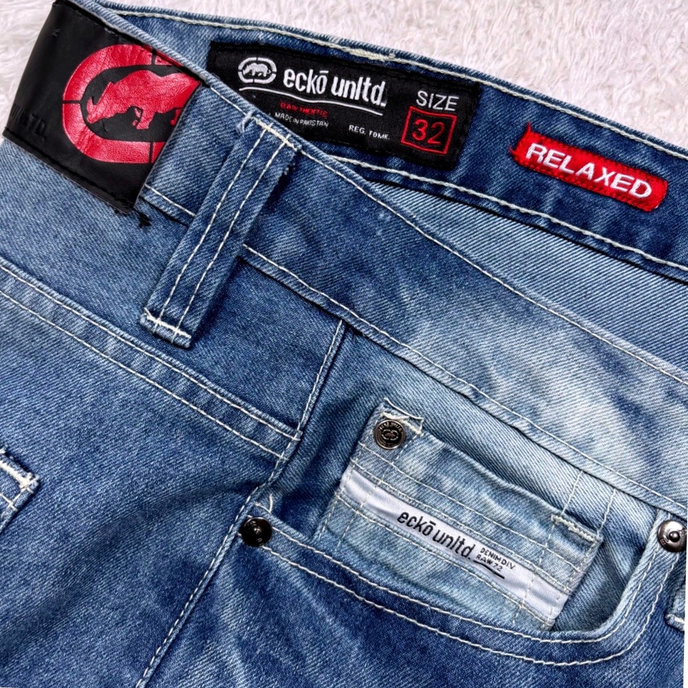 VTG Y2K Ecko Unltd Denim Shorts Men 32(FIT 34) Blue Relaxed Whisker Street Rhino